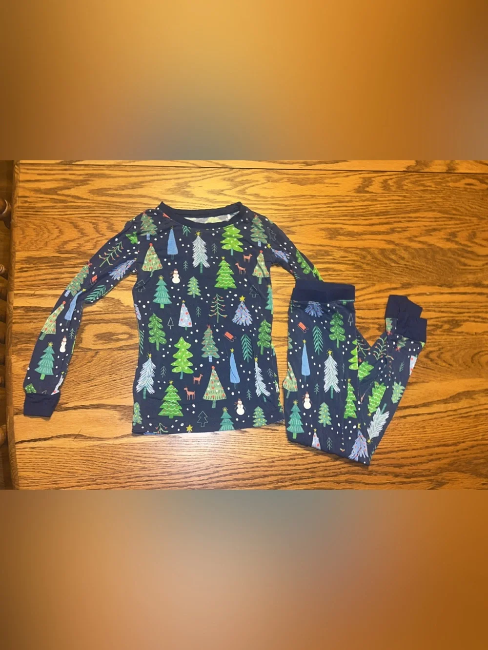 Little Sleepies Navy Long-Sleeve Holiday Tree Print set